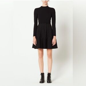 Sandro NAVY Long Sleeve Dress with Studded Green Detail